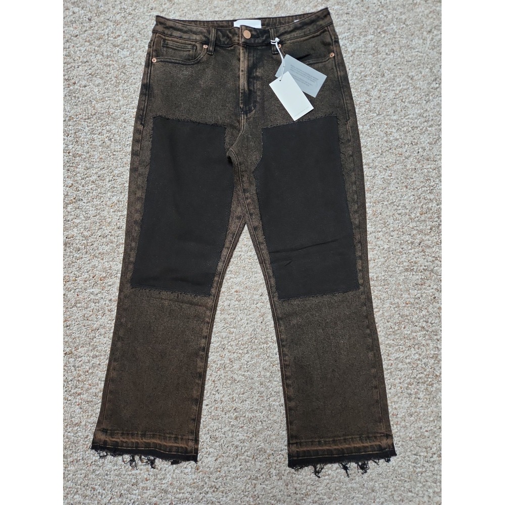 Dear John Jodi Straight Jeans Womens 29 Super High Rise Patch Raw Hem Denim NWT